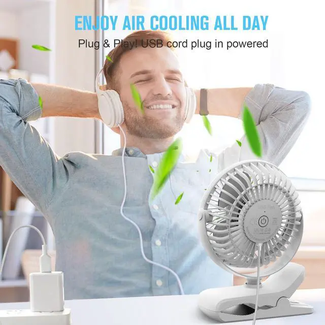 Alt view image 7 of 7 - USB Clip on Fan, Portable Small Desk Fan with Cord Powered
