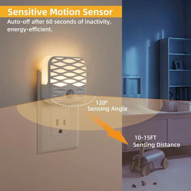 Alt view image 3 of 7 - 3 Pack Night Lights Plug into Wall,Motion Sensor Nightlights Indoor with Warm White for Stairs, Hallway, Living Room, Kitchen, Entrance, Bathroom, Office