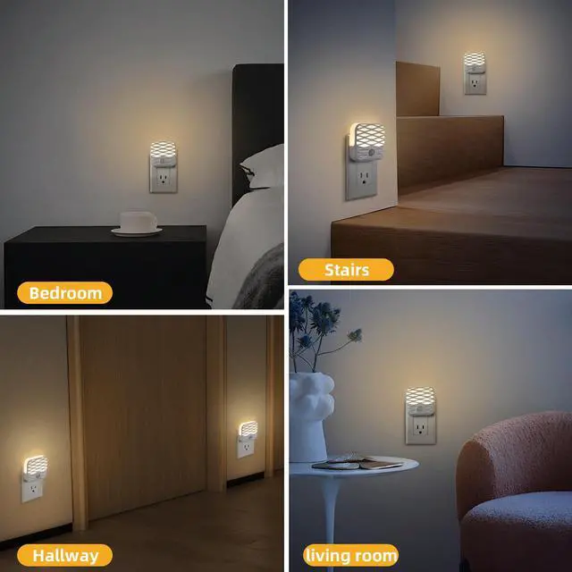 Alt view image 6 of 7 - 3 Pack Night Lights Plug into Wall,Motion Sensor Nightlights Indoor with Warm White for Stairs, Hallway, Living Room, Kitchen, Entrance, Bathroom, Office