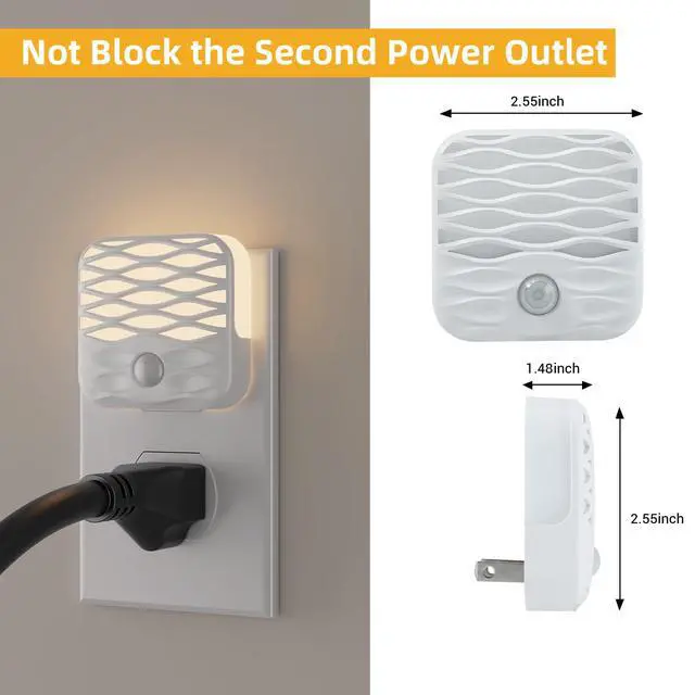 Alt view image 5 of 7 - 3 Pack Night Lights Plug into Wall,Motion Sensor Nightlights Indoor with Warm White for Stairs, Hallway, Living Room, Kitchen, Entrance, Bathroom, Office
