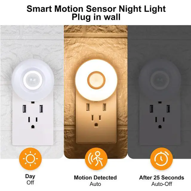 Alt view image 4 of 6 - Night Lights Plug Into Wall, 200LM Bright Plug in Night Light, Motion Sensor Nightlights Plugin Wall Decorative for Home (Cool White 2Pack)