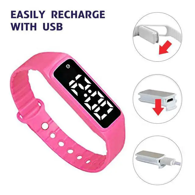 Alt view image 3 of 4 - 8 Alarm Vibrating Alarm Watch Medical Reminder Watch - with Timer and 8 Daily Alarms (Pink - Small)