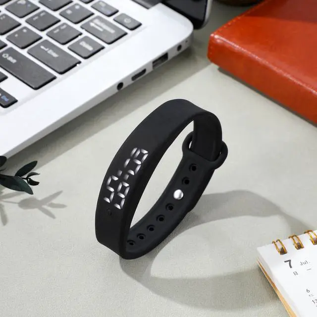 Alt view image 2 of 7 - Vibrating Alarm Wristband for Heavy Sleepers, Silent Vibration Alarm Clock Watch with Real Temperature LED Display, Wearable Wake Up Bracelet Shock Watch for Men Women, USB Charging