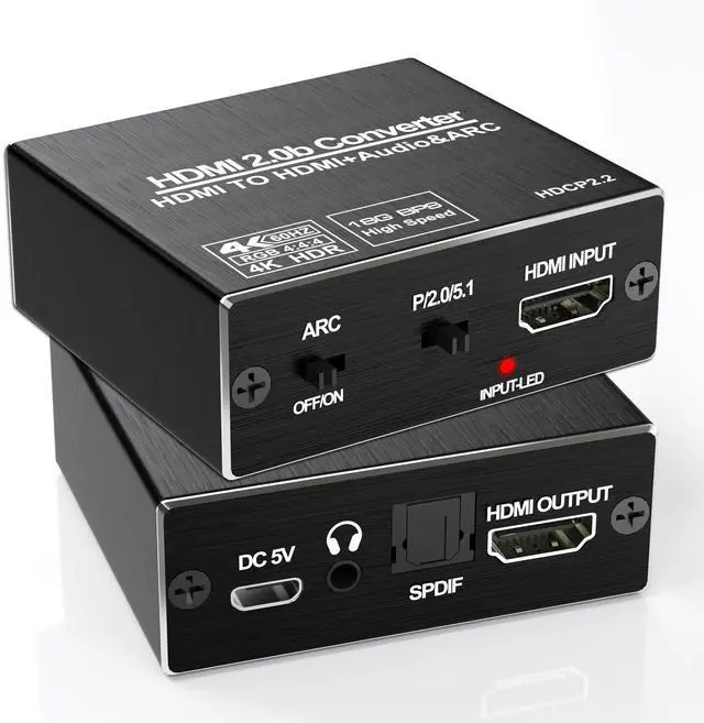 Main image of HDMI ARC Audio Extractor, 4K@60Hz HDMI Audio Extractor Splitter, with Optical SPDIF & 3.5mm Output, TV to Optical Toslink SPDIF Stereo, Supports HDCP 2.2 DTS 5.1 for TV, Soundbar, Home Theater