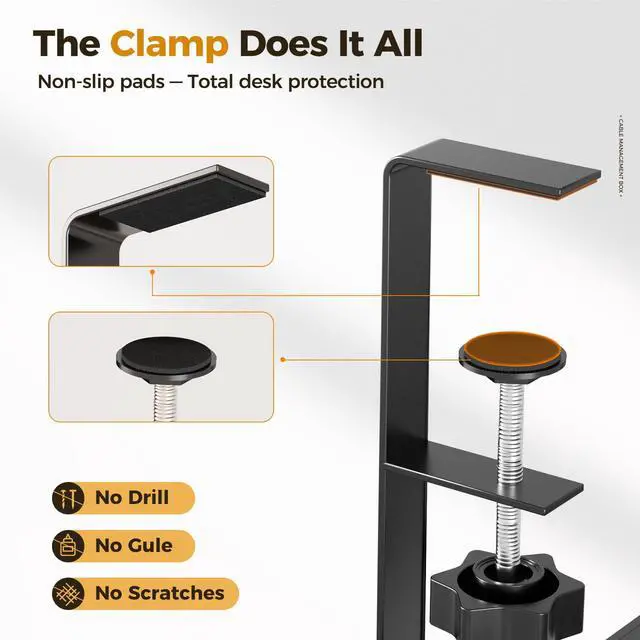 Alt view image 4 of 7 - Under Desk Cable Management Tray Black, Cinati Wire Organizers No Drill, Cable Tray with Clamp for Wire Management, Cord Organization Box for Office, Home - No Damage to Desk