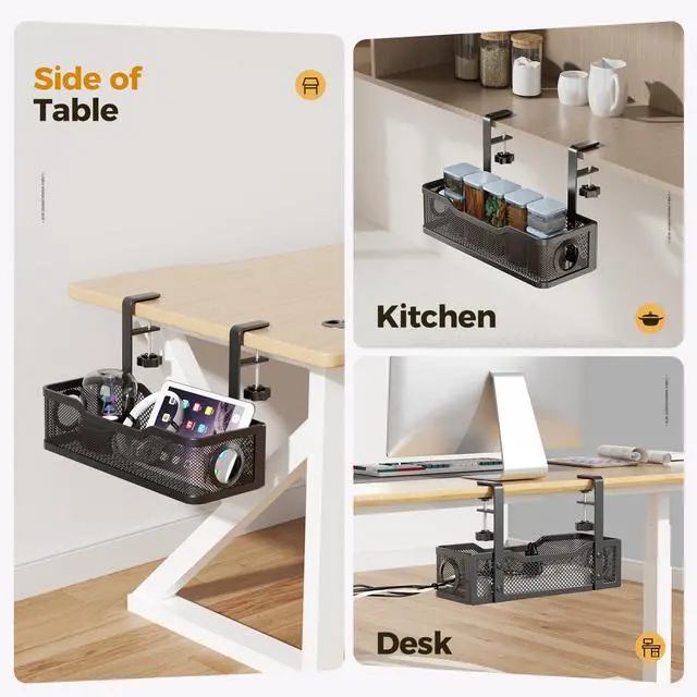 Alt view image 7 of 7 - Under Desk Cable Management Tray Black, Cinati Wire Organizers No Drill, Cable Tray with Clamp for Wire Management, Cord Organization Box for Office, Home - No Damage to Desk