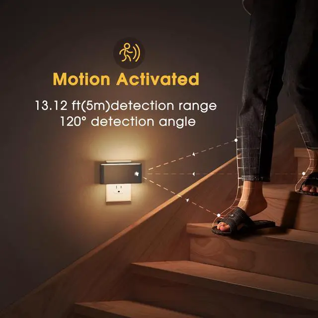 Alt view image 2 of 7 - Motion Sensor Night Light,0-100LM Dimmable Nightlight,3000K,Black
