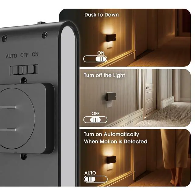 Alt view image 4 of 7 - Motion Sensor Night Light,0-100LM Dimmable Nightlight,3000K,Black