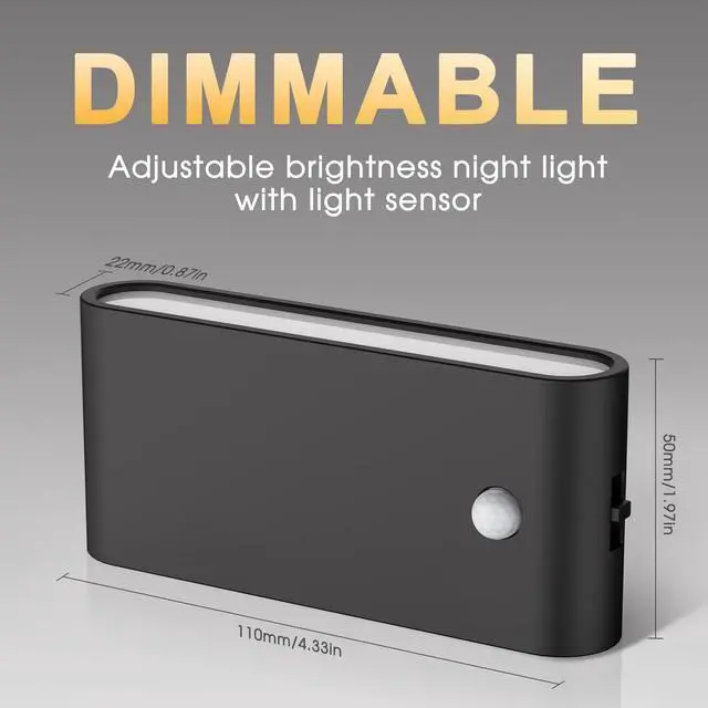 Alt view image 6 of 7 - Motion Sensor Night Light,0-100LM Dimmable Nightlight,3000K,Black