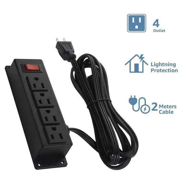 Alt view image 2 of 7 - 4 Outlet Power Strip with Switch, 6Ft Flat Extension Cord, Black, 1