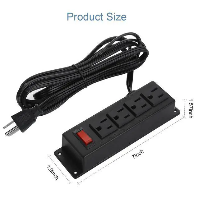 Alt view image 3 of 7 - 4 Outlet Power Strip with Switch, 6Ft Flat Extension Cord, Black, 1