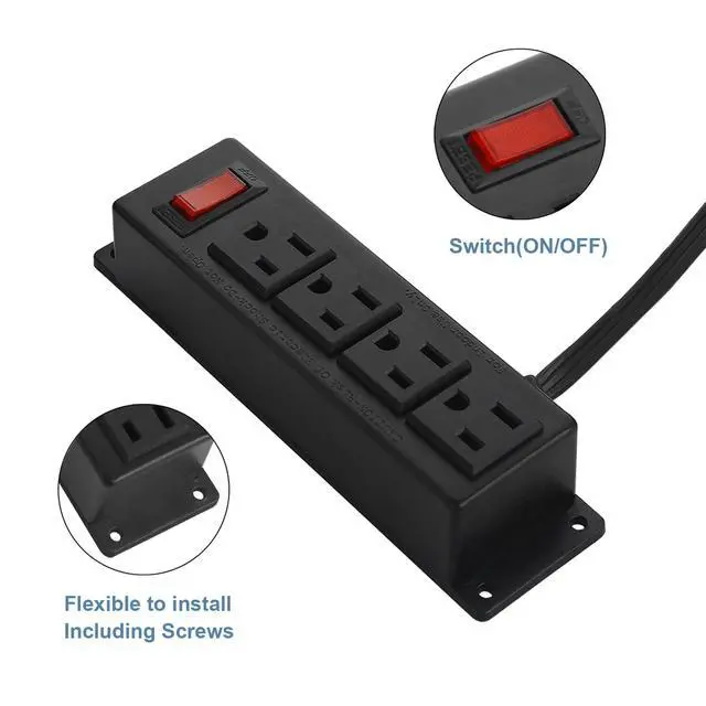 Alt view image 4 of 7 - 4 Outlet Power Strip with Switch, 6Ft Flat Extension Cord, Black, 1