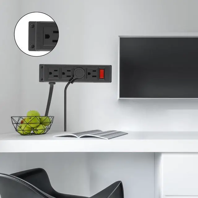Alt view image 7 of 7 - 4 Outlet Power Strip with Switch, 6Ft Flat Extension Cord, Black, 1