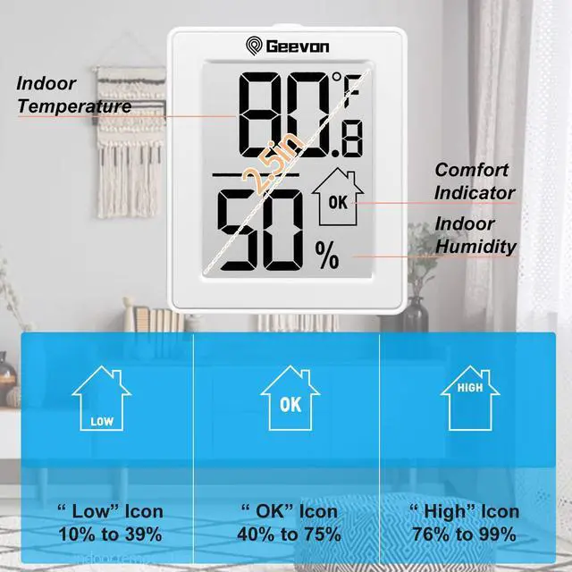 Alt view image 2 of 7 - Indoor Thermometer 3Pcs with Battery Magnetic Stand Digital Humidity Gauge