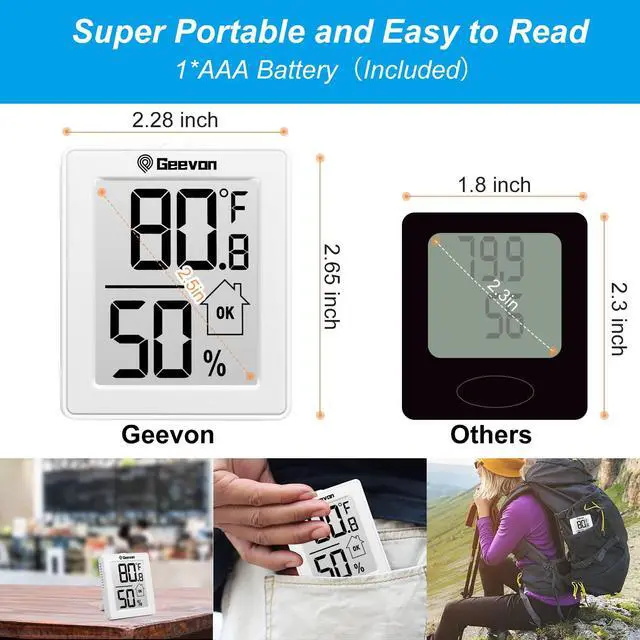 Alt view image 3 of 7 - Indoor Thermometer 3Pcs with Battery Magnetic Stand Digital Humidity Gauge