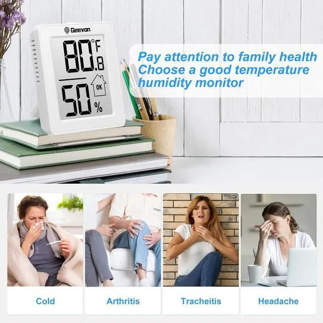 Alt view image 6 of 7 - Indoor Thermometer 3Pcs with Battery Magnetic Stand Digital Humidity Gauge