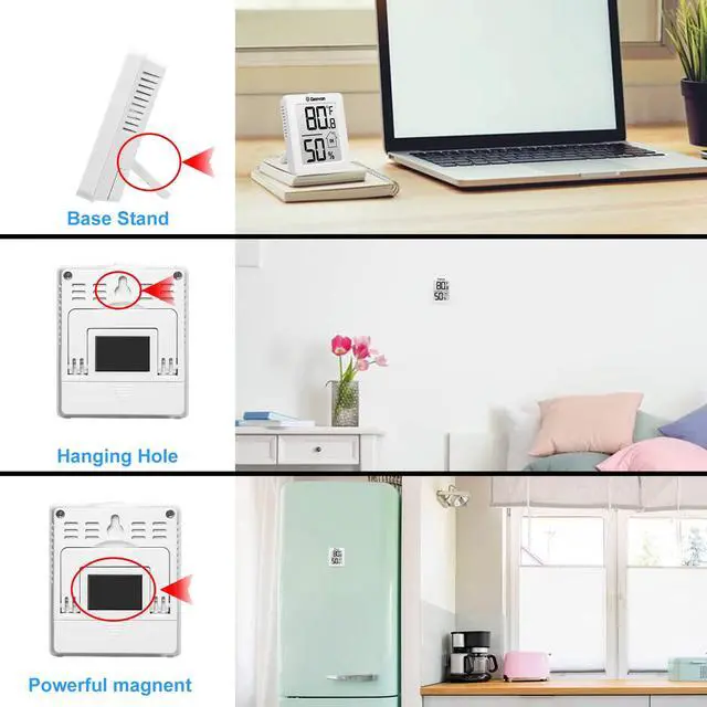 Alt view image 7 of 7 - Indoor Thermometer 3Pcs with Battery Magnetic Stand Digital Humidity Gauge