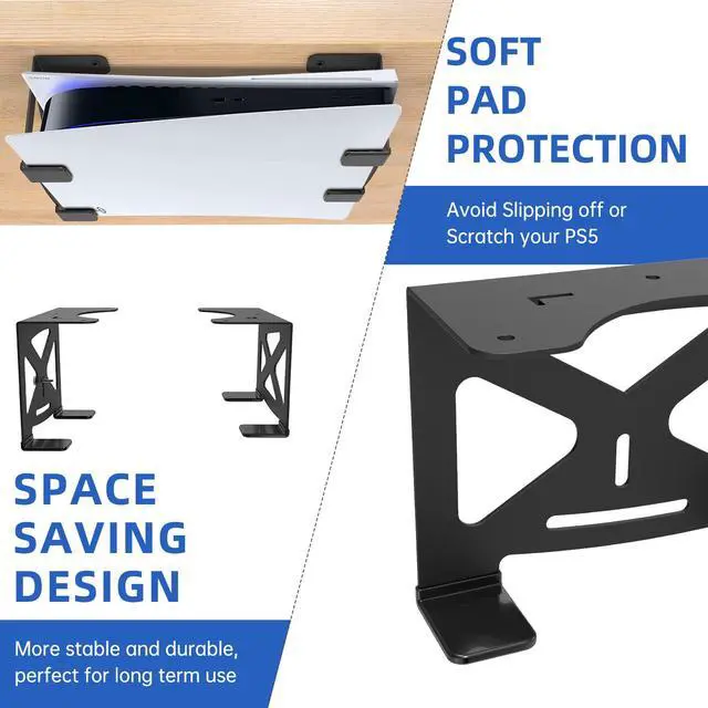 Alt view image 6 of 7 - Under Desk Holder for PS5,Stealth Mount Compatible with PlayStation 5 Disc & Digital Edition Stand