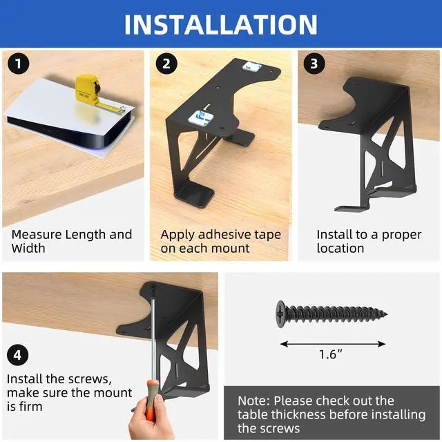 Alt view image 7 of 7 - Under Desk Holder for PS5,Stealth Mount Compatible with PlayStation 5 Disc & Digital Edition Stand