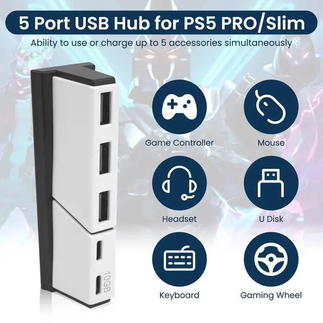 Alt view image 2 of 7 - USB Hub for PS5 Slim & PS5 Pro USB Port Extender High-Speed Expansion Hub Extender PlayStation 5 Slim & PlayStation 5 Pro Adapter with 3 USB + 2 Type C Port(One Up to 10Gbps)