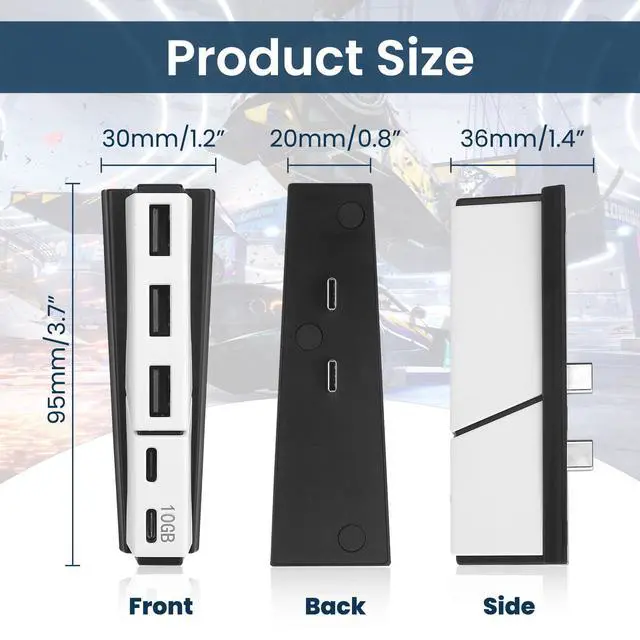 Alt view image 7 of 7 - USB Hub for PS5 Slim & PS5 Pro USB Port Extender High-Speed Expansion Hub Extender PlayStation 5 Slim & PlayStation 5 Pro Adapter with 3 USB + 2 Type C Port(One Up to 10Gbps)