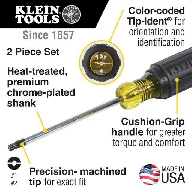 Alt view image 2 of 6 - 32378 Combination Tip Screwdriver Set, Made in USA, with #1 and #2 Combination Tips and Cushion-Grip Handles, 2-Piece