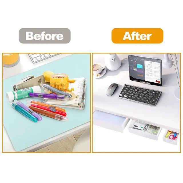 Alt view image 5 of 7 - 3 Pack Under Desk Drawer Slide Out, Self-Adhesive Under Table Drawer, Hidden Attachable Under Desk Storage Drawers, Stick on Drawers for Office, Home, School, White