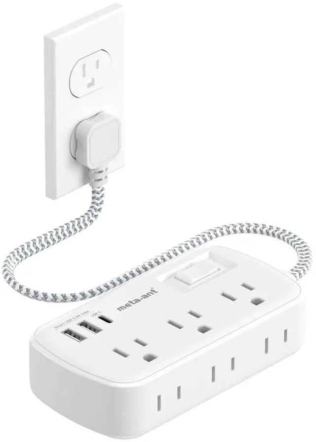 Main image of Cord 1 FT - Small Power Strip Flat Outlet Extender Surge Protector with 6 AC Outlets & 3 USB Ports, Mini Extension Cord Flat Wall Plug for Home Office Dorm Kitchen Bathroom Essentials