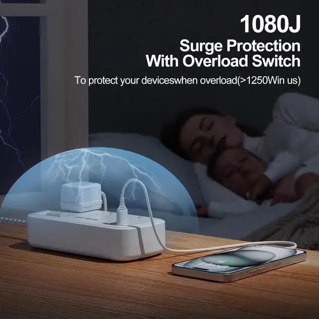 Alt view image 7 of 7 - Cord 1 FT - Small Power Strip Flat Outlet Extender Surge Protector with 6 AC Outlets & 3 USB Ports, Mini Extension Cord Flat Wall Plug for Home Office Dorm Kitchen Bathroom Essentials