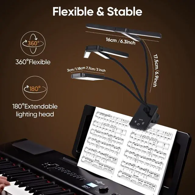 Alt view image 2 of 7 - Music Stand Light Clip On: Rechargeable Type-C Touch Folding Piano Lights