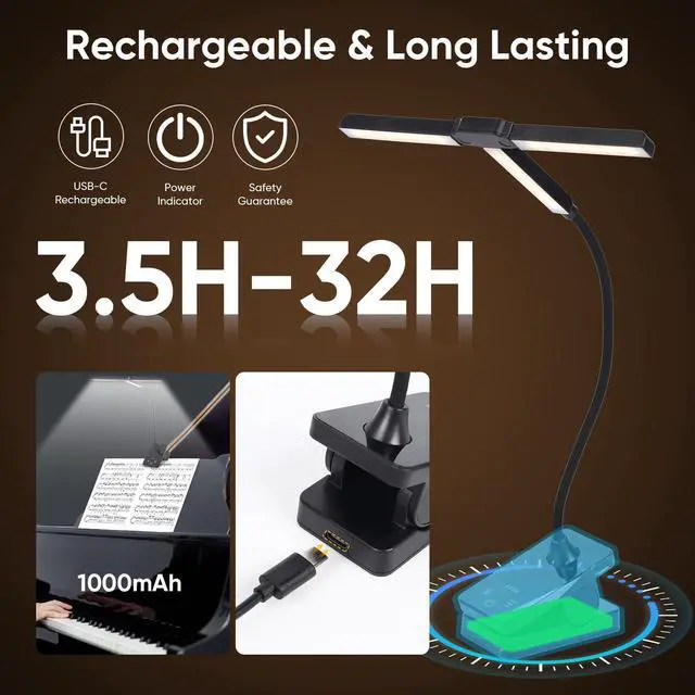 Alt view image 4 of 7 - Music Stand Light Clip On: Rechargeable Type-C Touch Folding Piano Lights