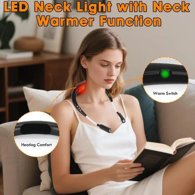 Alt view image 3 of 7 - Rechargeable Heated Neck Reading Light with 4 Adjustable Light Modes, Hands Free LED Booklight Lamp for Books in Bed, Night , Comfortable Book Lights for Readers & Crafters (Black)