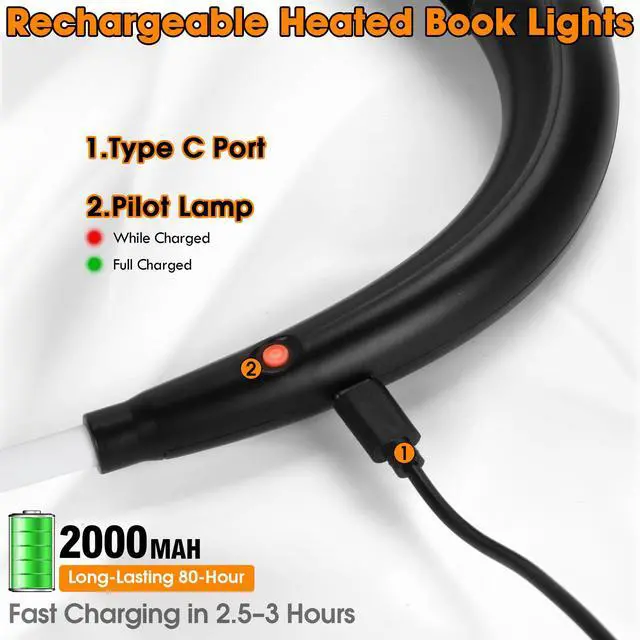 Alt view image 4 of 7 - Rechargeable Heated Neck Reading Light with 4 Adjustable Light Modes, Hands Free LED Booklight Lamp for Books in Bed, Night , Comfortable Book Lights for Readers & Crafters (Black)