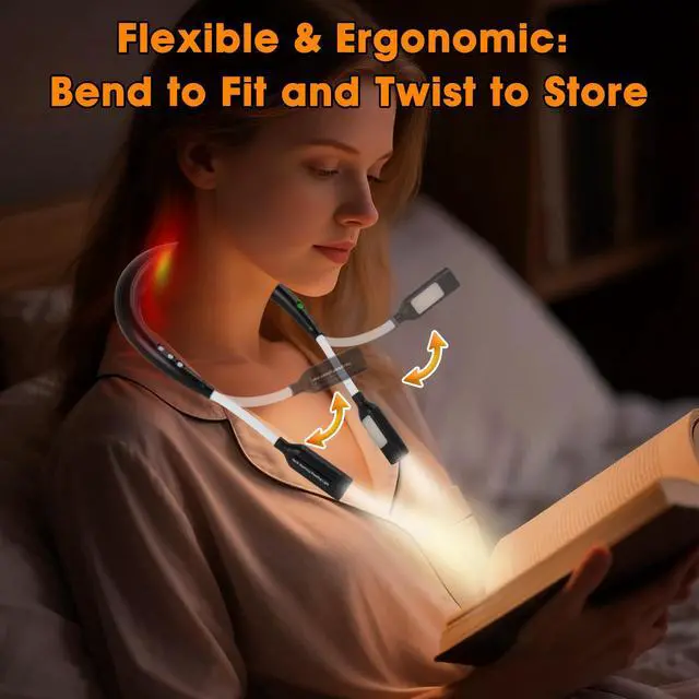 Alt view image 5 of 7 - Rechargeable Heated Neck Reading Light with 4 Adjustable Light Modes, Hands Free LED Booklight Lamp for Books in Bed, Night , Comfortable Book Lights for Readers & Crafters (Black)