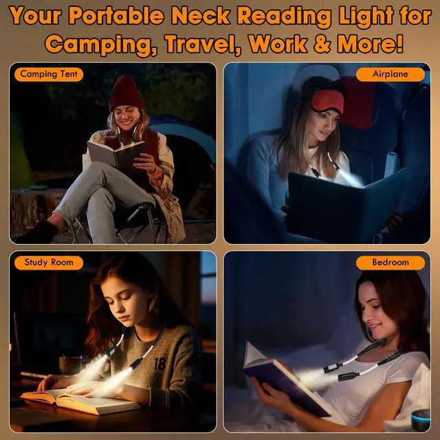 Alt view image 6 of 7 - Rechargeable Heated Neck Reading Light with 4 Adjustable Light Modes, Hands Free LED Booklight Lamp for Books in Bed, Night , Comfortable Book Lights for Readers & Crafters (Black)