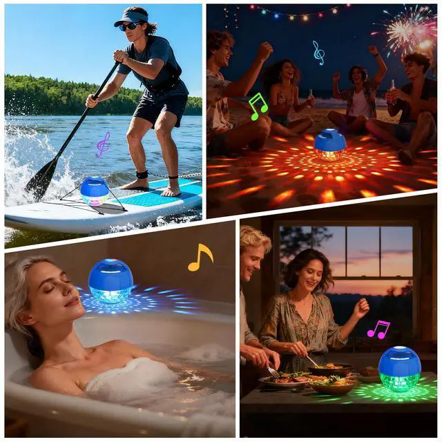 Alt view image 7 of 7 - Floating Pool Speaker with Lights,Bluetooth Pool Speaker,Dark Blue