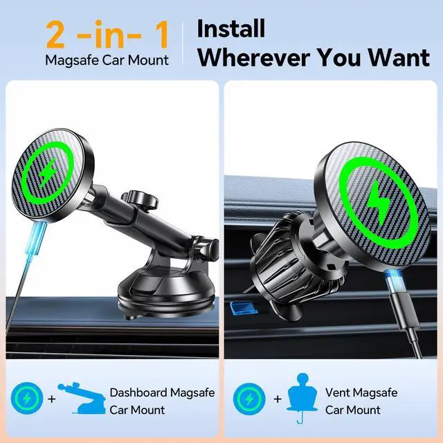 Alt view image 2 of 7 - for MagSafe Car Mount ChargerUltra Magnet Magnetic Phone Holders for Your Car ChargerWindshield+Vent+Dash Magnetic Wireless Car Phone Holder Charger Car Mount for iPhone 17 (Carbon Fiber)