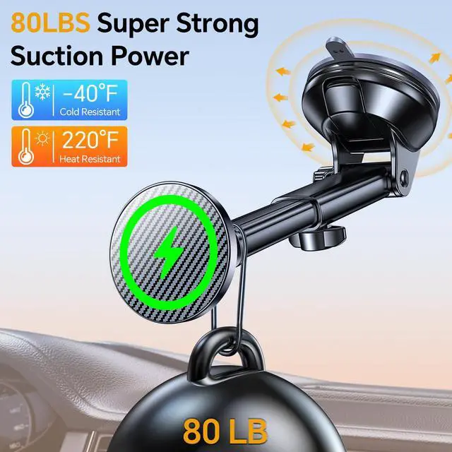 Alt view image 4 of 7 - for MagSafe Car Mount ChargerUltra Magnet Magnetic Phone Holders for Your Car ChargerWindshield+Vent+Dash Magnetic Wireless Car Phone Holder Charger Car Mount for iPhone 17 (Carbon Fiber)