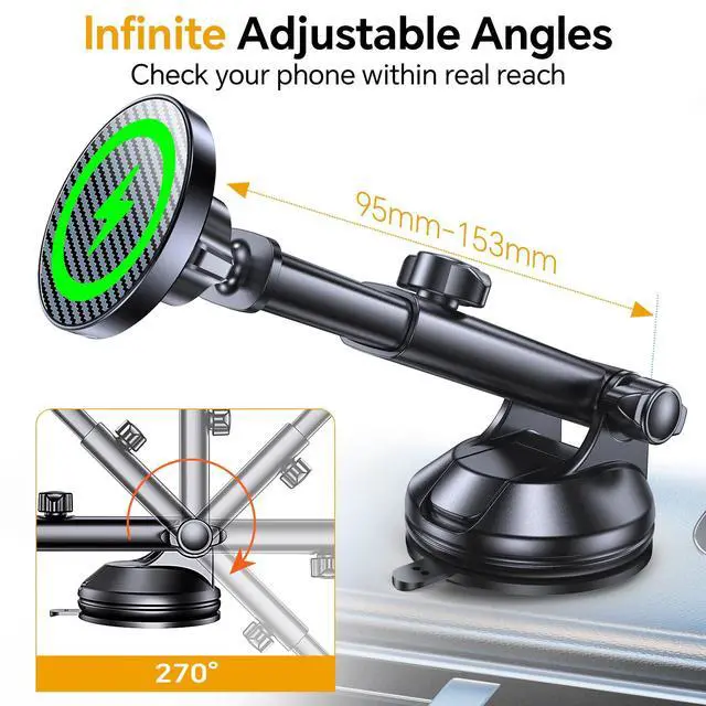 Alt view image 6 of 7 - for MagSafe Car Mount ChargerUltra Magnet Magnetic Phone Holders for Your Car ChargerWindshield+Vent+Dash Magnetic Wireless Car Phone Holder Charger Car Mount for iPhone 17 (Carbon Fiber)