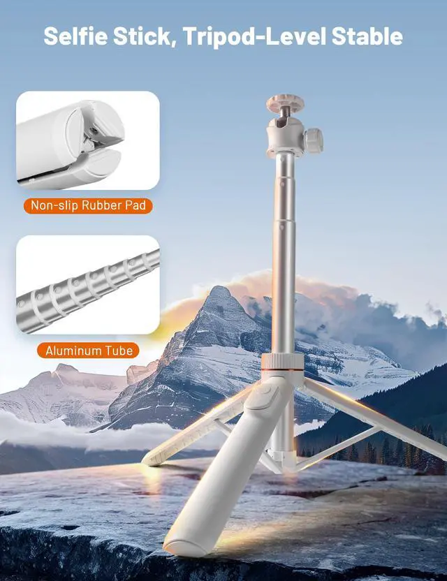 Alt view image 3 of 7 - Tripod for iPhone & Camera, 64" Selfie Stick with 360° Ball Head Remote & Phone Holder, Extendable Portable Phone Tripod Stand for Travel Vlog Compatible with Canon Sony DLSR DJI (White)