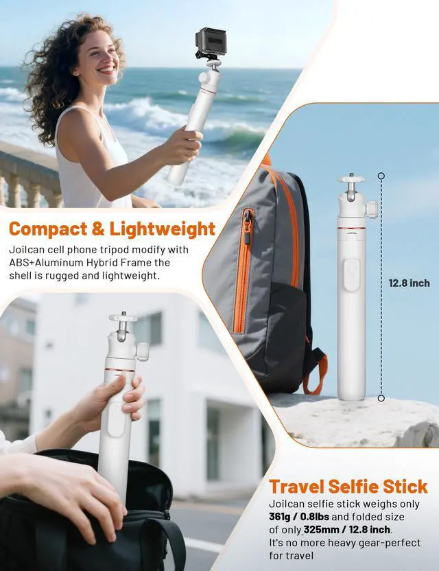 Alt view image 7 of 7 - Tripod for iPhone & Camera, 64" Selfie Stick with 360° Ball Head Remote & Phone Holder, Extendable Portable Phone Tripod Stand for Travel Vlog Compatible with Canon Sony DLSR DJI (White)