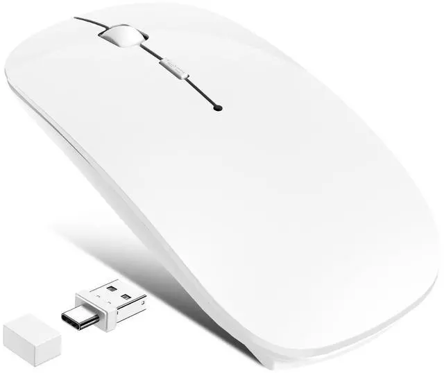 Main image of Wireless Mouse for MacBook Air iPad Pro PC Laptop, Bluetooth Rechargeable Computer Mice with Jiggler Mode, Silent 3 Mode (BT 5.2/3.0 & USB-A/USB-C Receiver) Type-C Slim Travel Mouse, White