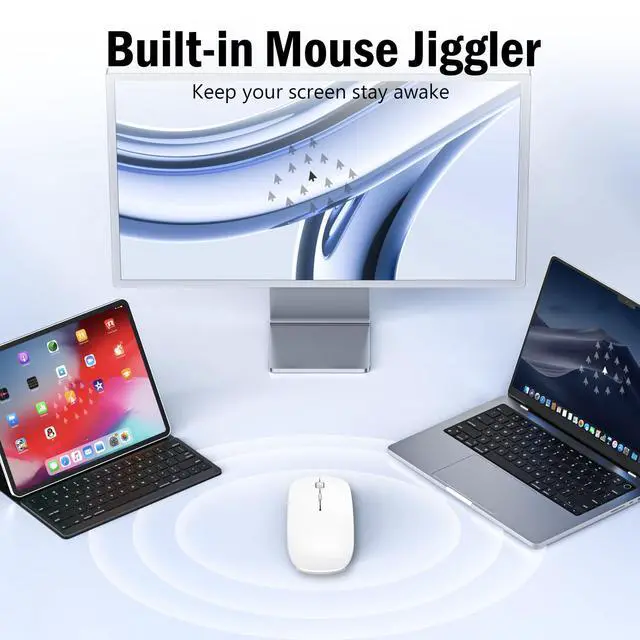 Alt view image 2 of 7 - Wireless Mouse for MacBook Air iPad Pro PC Laptop, Bluetooth Rechargeable Computer Mice with Jiggler Mode, Silent 3 Mode (BT 5.2/3.0 & USB-A/USB-C Receiver) Type-C Slim Travel Mouse, White