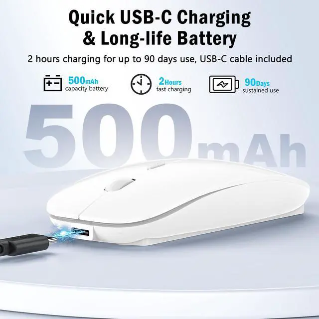 Alt view image 5 of 7 - Wireless Mouse for MacBook Air iPad Pro PC Laptop, Bluetooth Rechargeable Computer Mice with Jiggler Mode, Silent 3 Mode (BT 5.2/3.0 & USB-A/USB-C Receiver) Type-C Slim Travel Mouse, White