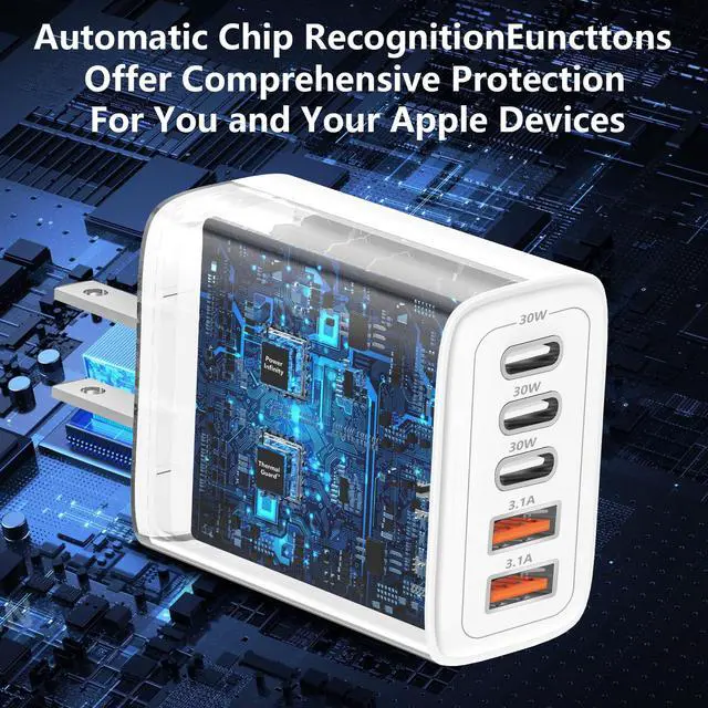 Alt view image 4 of 7 - 90W Fast Charging Block 2Pack, 5-Port USB C Charger Station (3C+2A), Super Fast Type C Wall Plug Compatible with iPhone 17/16/15, Samsung Galaxy S25/S26, Desk Accessories