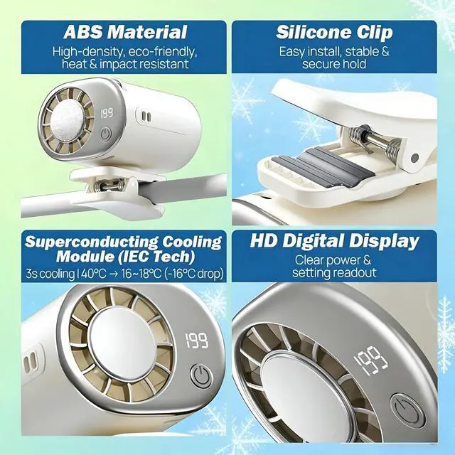 Alt view image 7 of 7 - Clip On Air Conditioner Fan, 199 Speeds & 16°C Cooling (White)