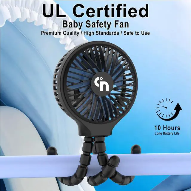 Alt view image 2 of 7 - Portable Stroller Fan, 11H Ultra-long Battery Life 3 Speed 360°Rotate, USB Rechargeable or Battery Operated Cooling Clip On Personal Fan for Baby Crib Travel Car Seat Black