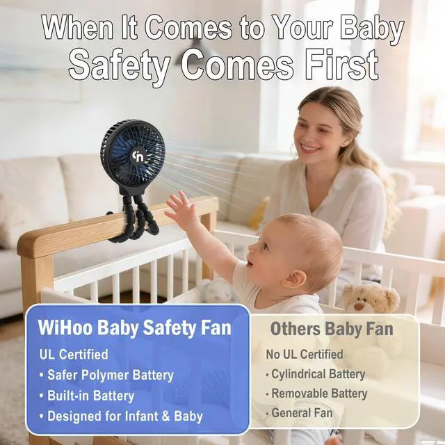 Alt view image 4 of 7 - Portable Stroller Fan, 11H Ultra-long Battery Life 3 Speed 360°Rotate, USB Rechargeable or Battery Operated Cooling Clip On Personal Fan for Baby Crib Travel Car Seat Black