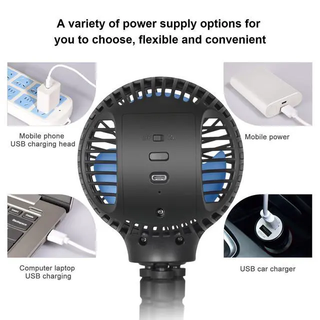 Alt view image 7 of 7 - Portable Stroller Fan, 11H Ultra-long Battery Life 3 Speed 360°Rotate, USB Rechargeable or Battery Operated Cooling Clip On Personal Fan for Baby Crib Travel Car Seat Black