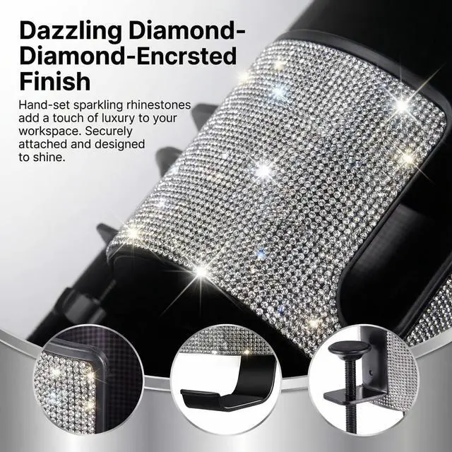 Alt view image 3 of 7 - Luxury 2-in-1 Desk Cup Holder with Headphone Hanger for Office, Home, Gaming(Bling Bling)